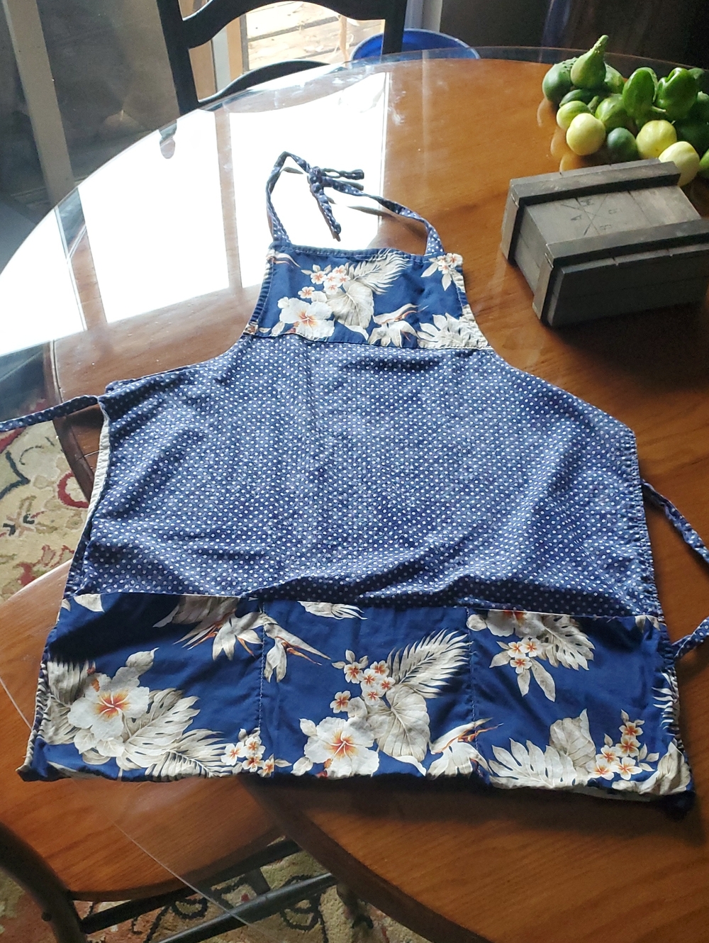Floral & Polka-Dot Blue Women's Apron Top